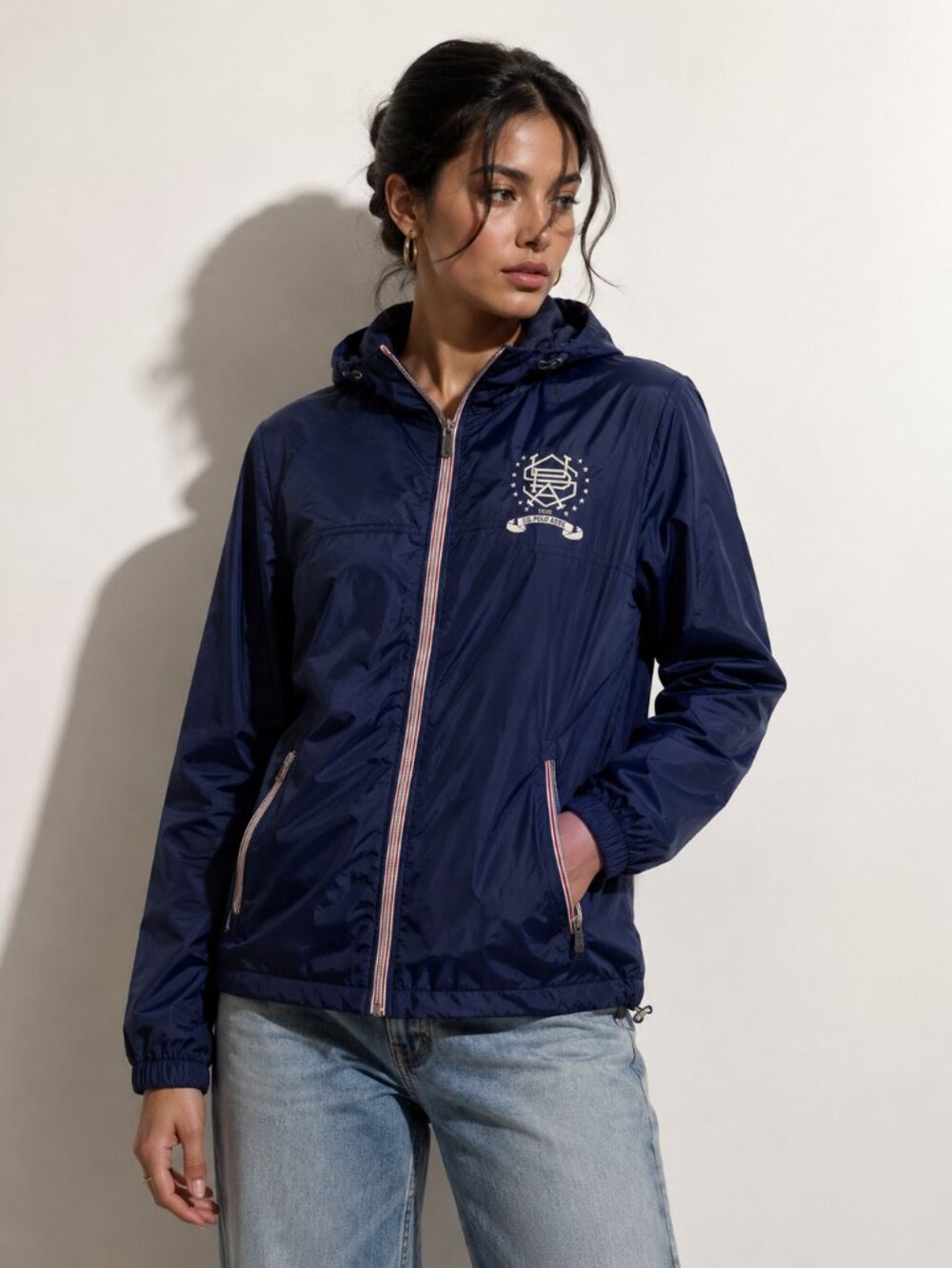 Vintage U.S. Polo Assn Navy Windbreaker Jacket Hooded Lightweight Size M